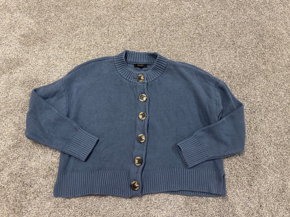 Quince Dusty Blue Knit Button-Front Cardigan Sweater